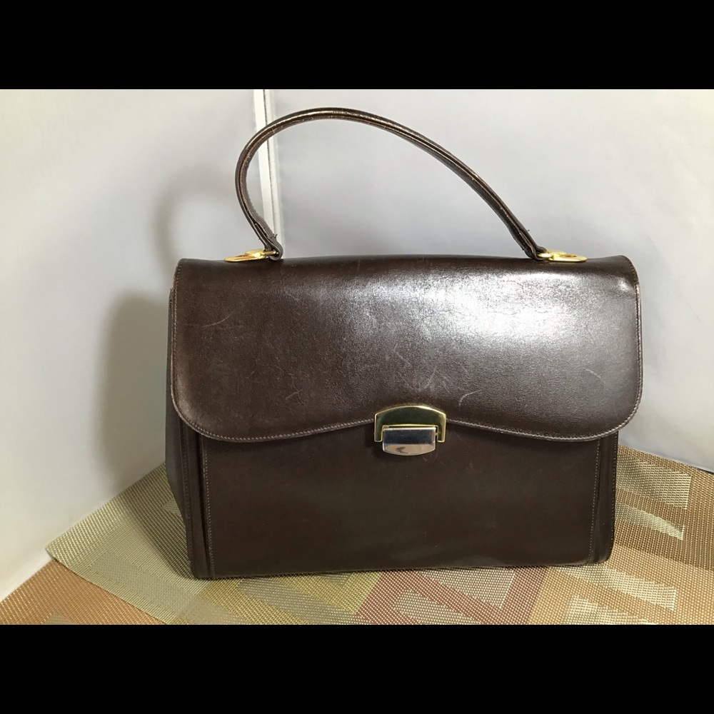 Italian made brown leather satchel handbag
